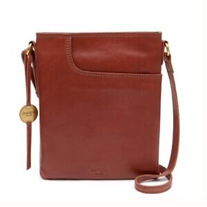 Margot New York Brandy Brown Split Pocket Leather Crossbody Small Shoulder Bag